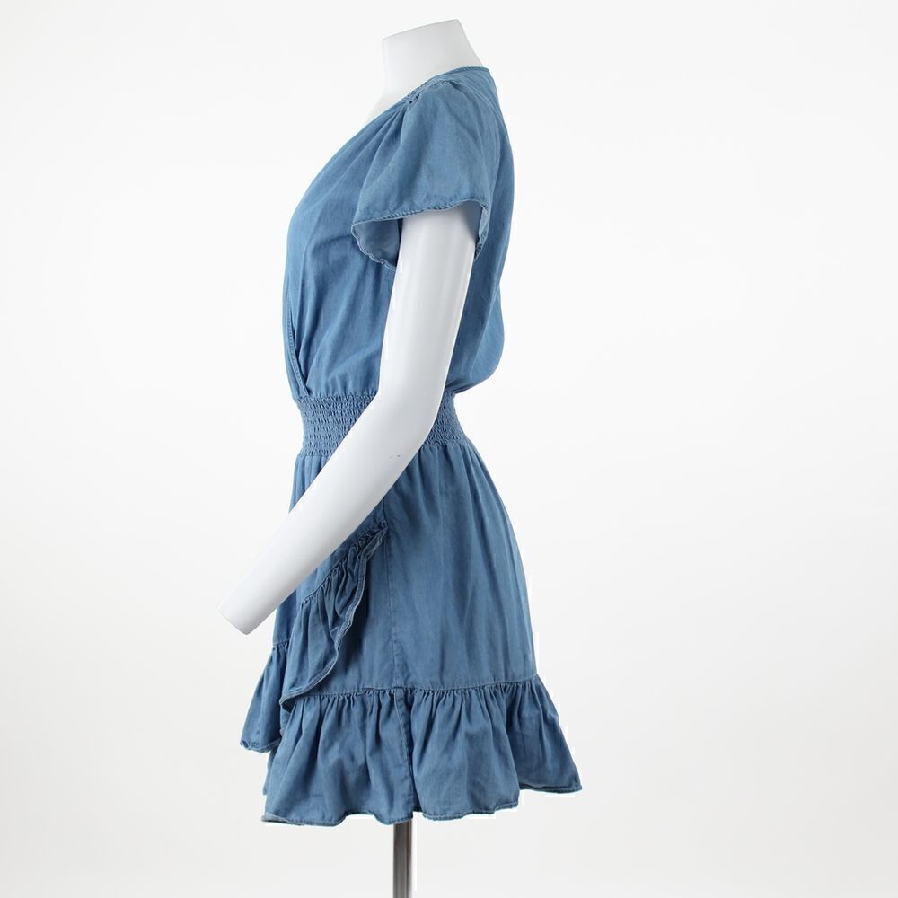 Michael Kors Tiered Faux-Wrap Fit Flare D Light Cadet Wash - Picture 4 of 6